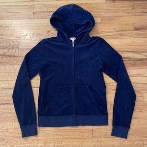 Juicy Couture Navy Blue Velour Full-Zip Hooded Jacket